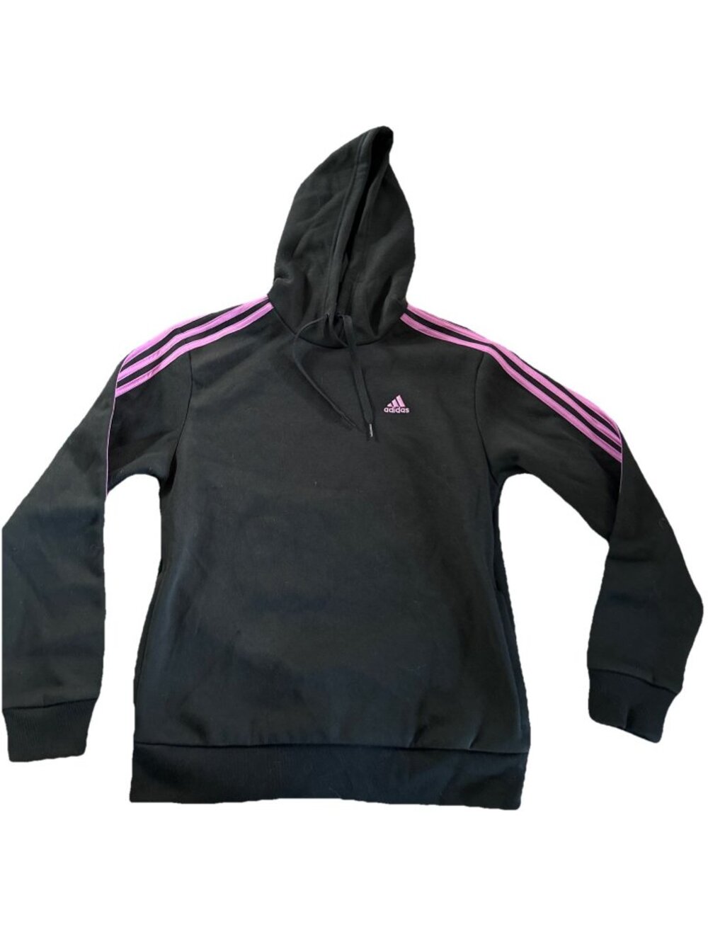 Adidas Womens S Black with Purple Stripes Hoodie Sweatshirt Pullover